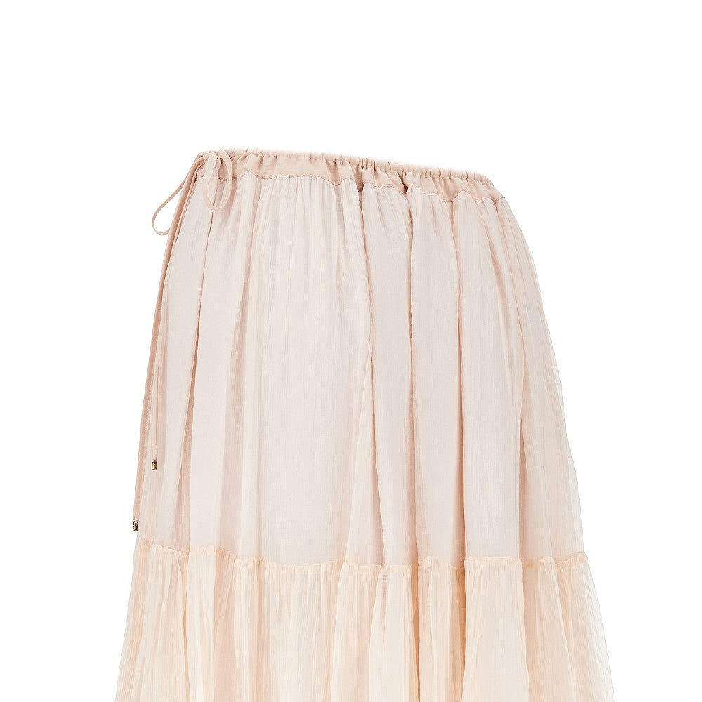 Silk muslin flounced long skirt