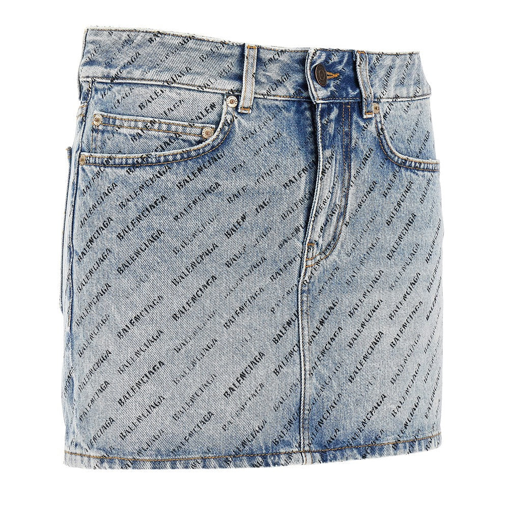 Minigonna in denim con logo all-over