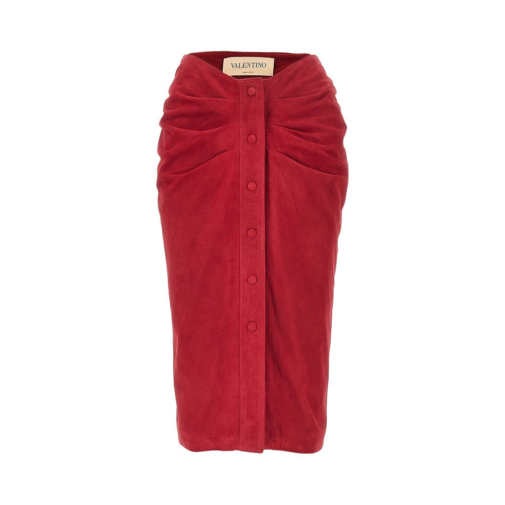 Suede leather knee-length skirt