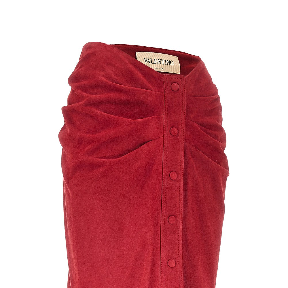 Suede leather knee-length skirt