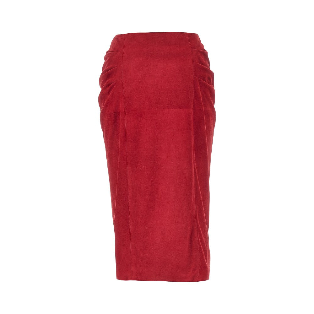 Suede leather knee-length skirt