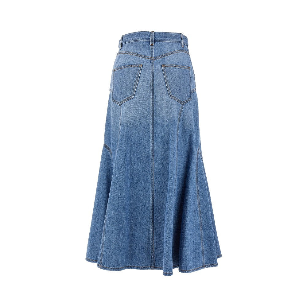 Denim midi skirt with guipure details