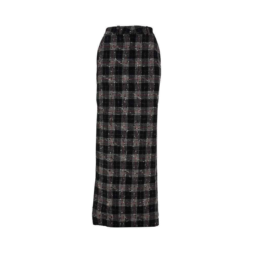 Check wool-blend long skirt