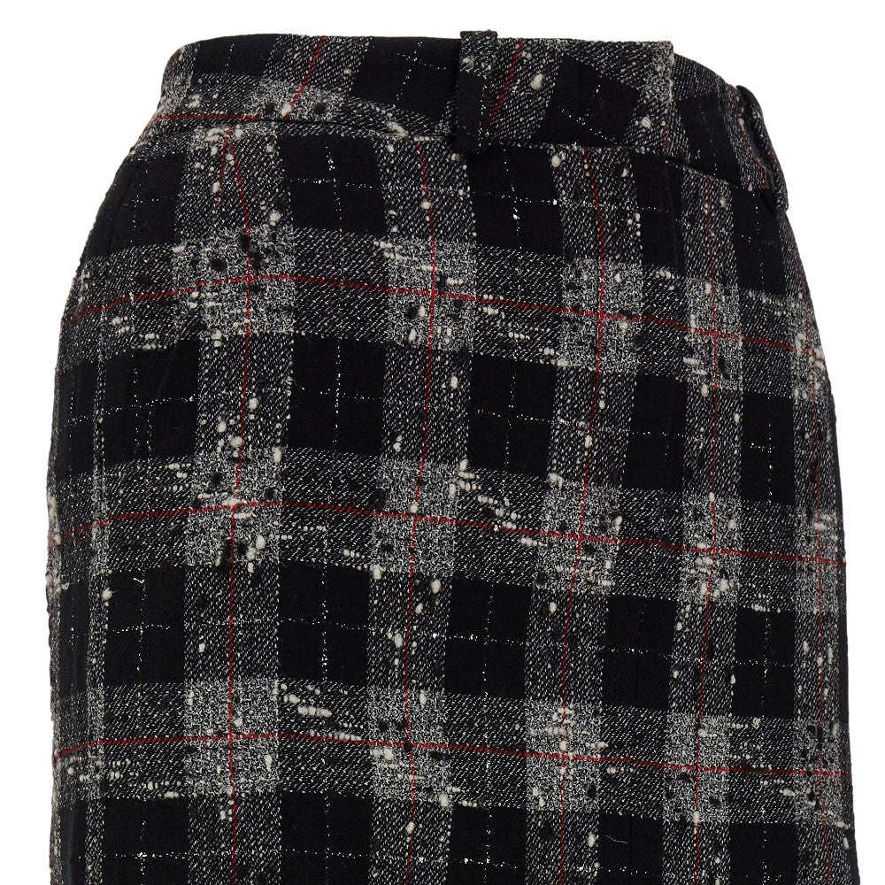 Check wool-blend long skirt