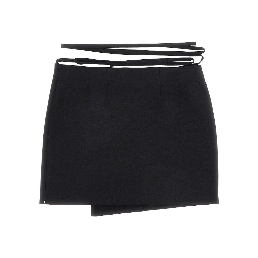 Stretch wool wrap-over mini skirt
