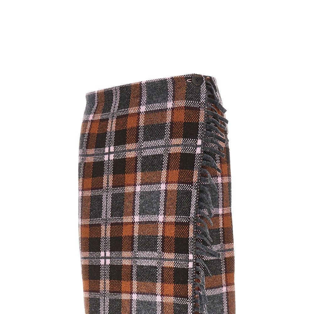 Plaid wrap midi skirt