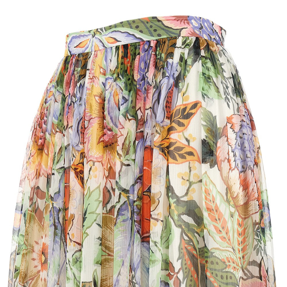 Floral silk long skirt