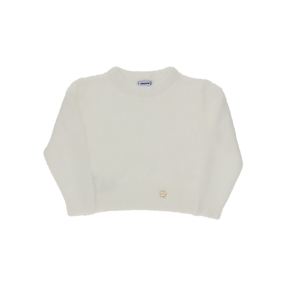 Faux leather crewneck sweater