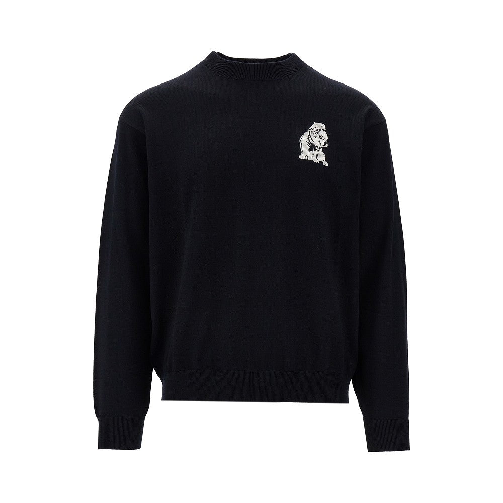 Wool crewneck sweater with embroidery