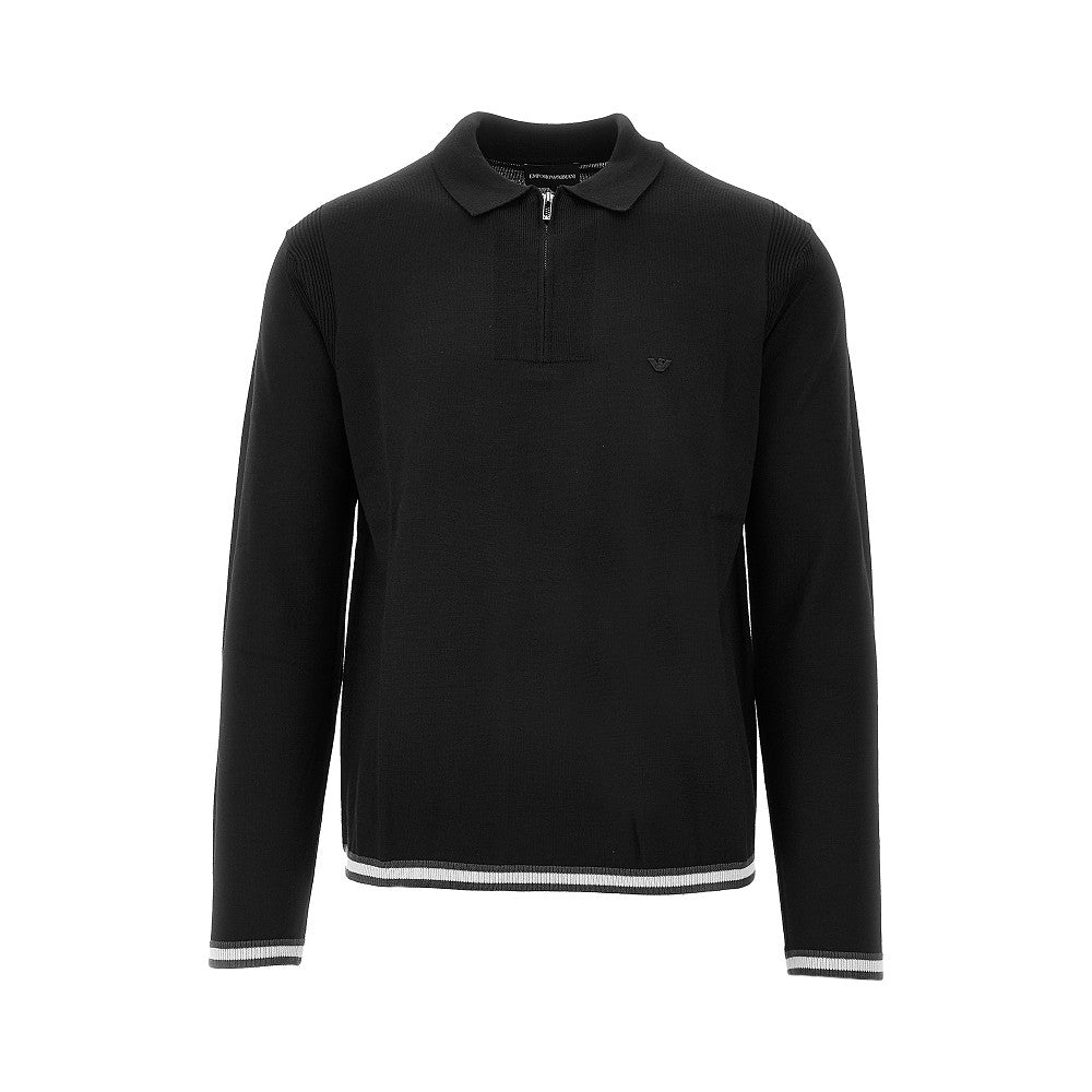Virgin wool zip polo sweater