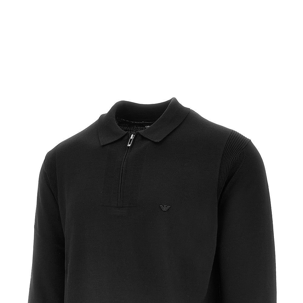 Virgin wool zip polo sweater