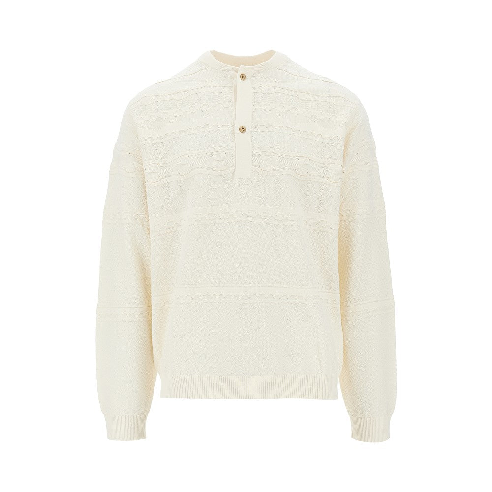 Pullover in misto cotone con colletto Henley