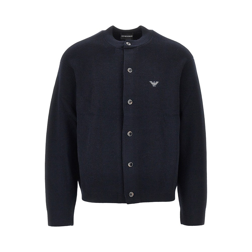 Cardigan girocollo in lana e cotone