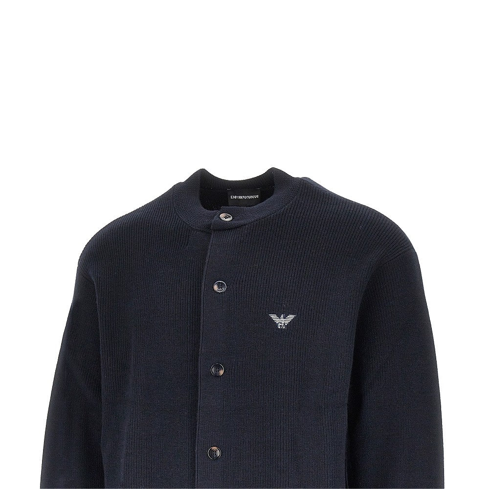 Cardigan girocollo in lana e cotone
