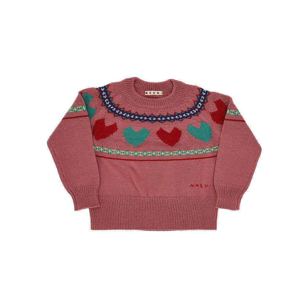 Hearts motif wool-blend sweater