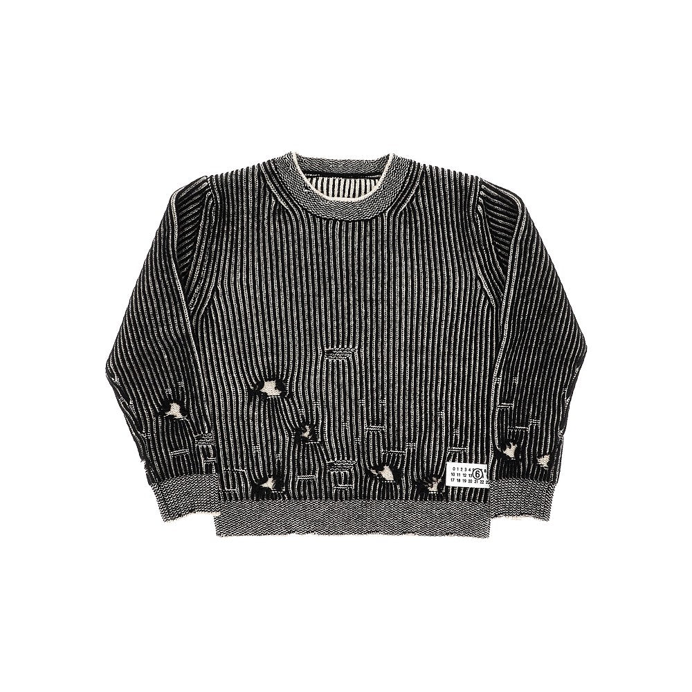 Distressed wool crewneck sweater