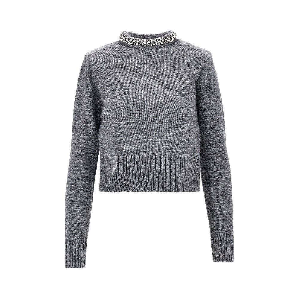 Pullover girocollo in maglia con cristalli