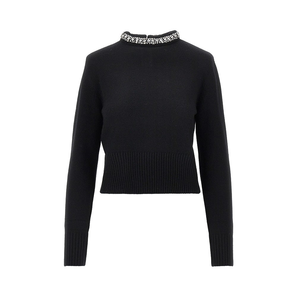 Pullover girocollo in maglia con cristalli