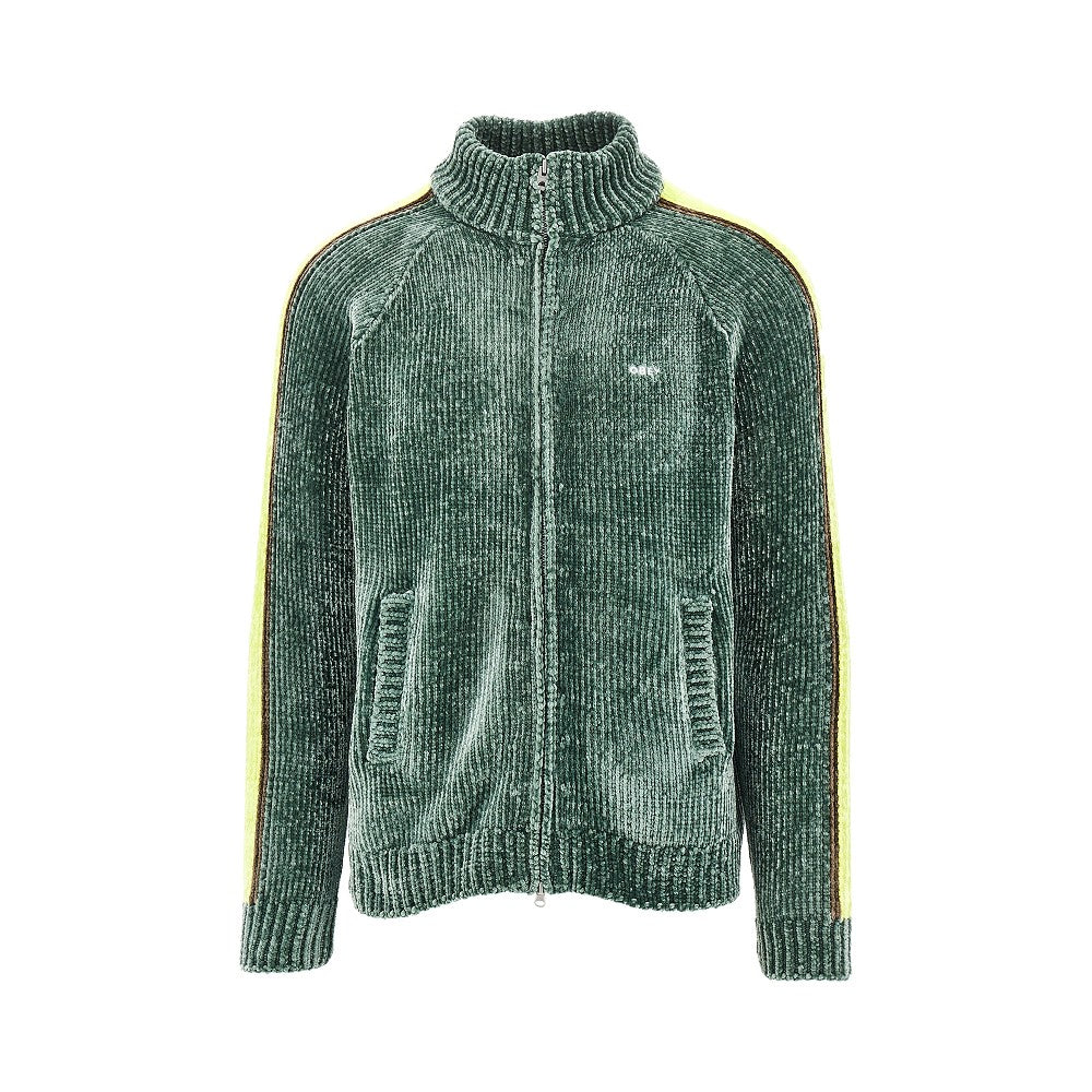 Chenille cardigan with logo embroidery