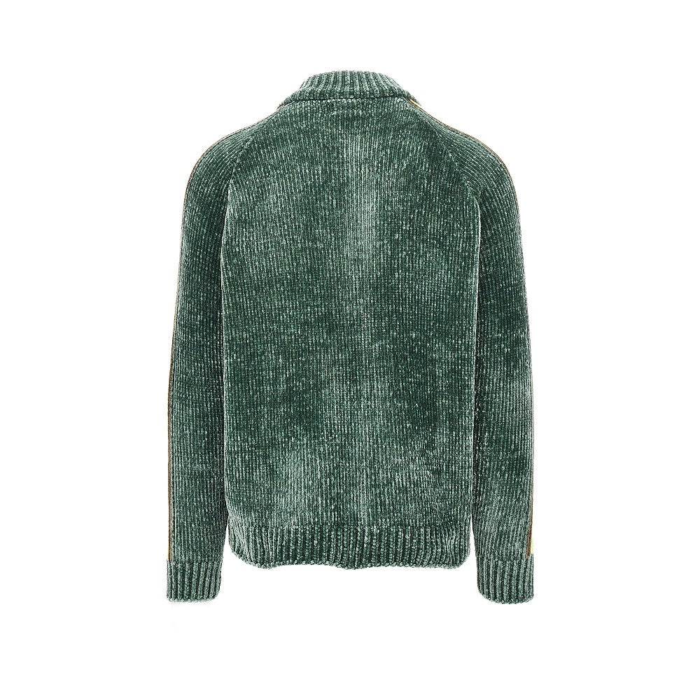 Chenille cardigan with logo embroidery