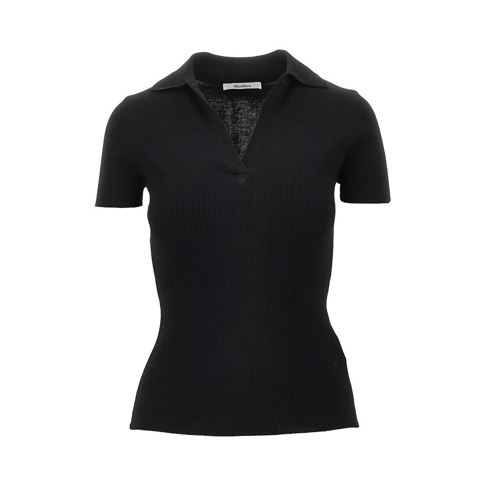 Ribbed wool polo shirt