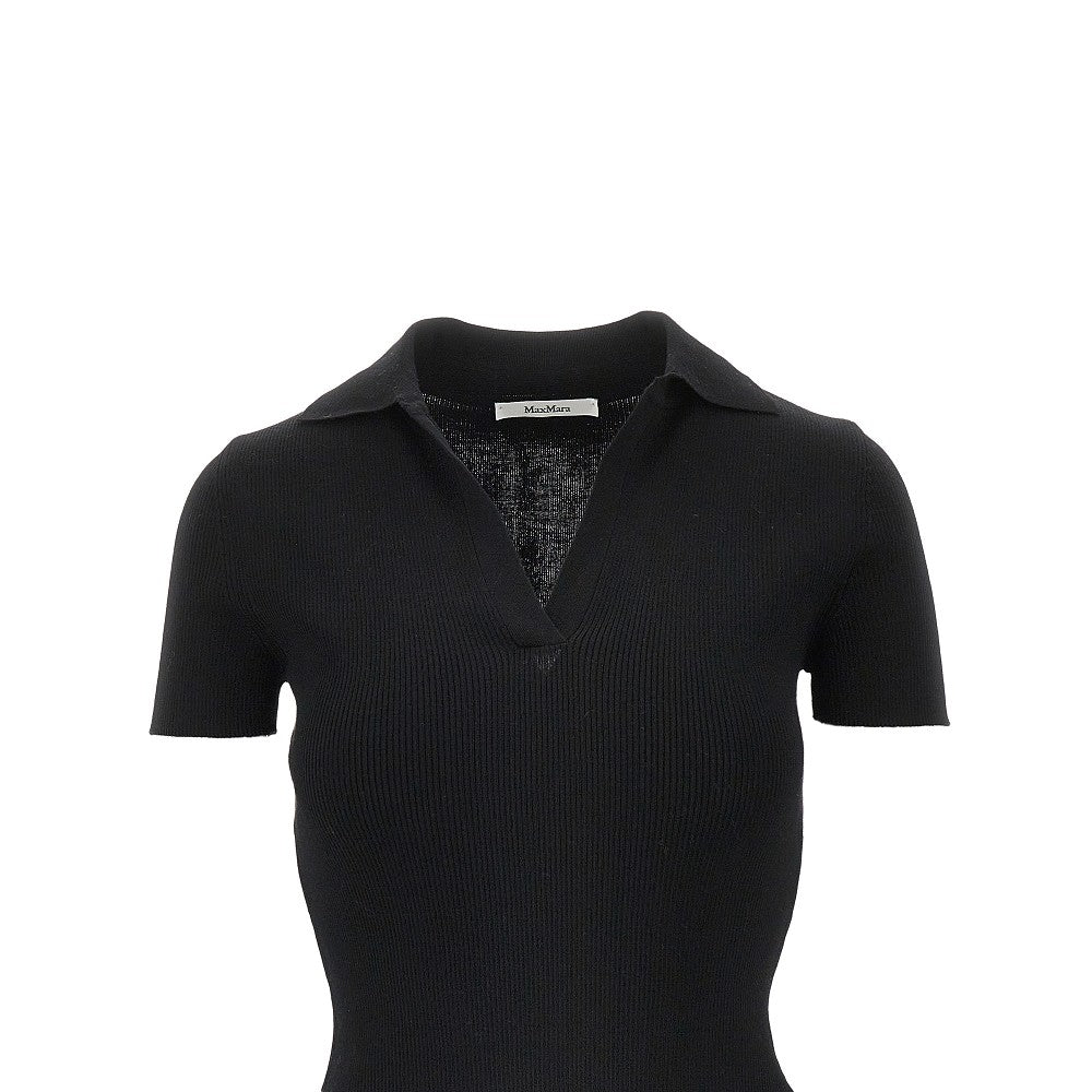 Ribbed wool polo shirt