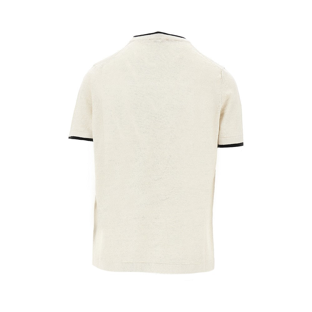 Linen knit T-shirt with logo intarsia