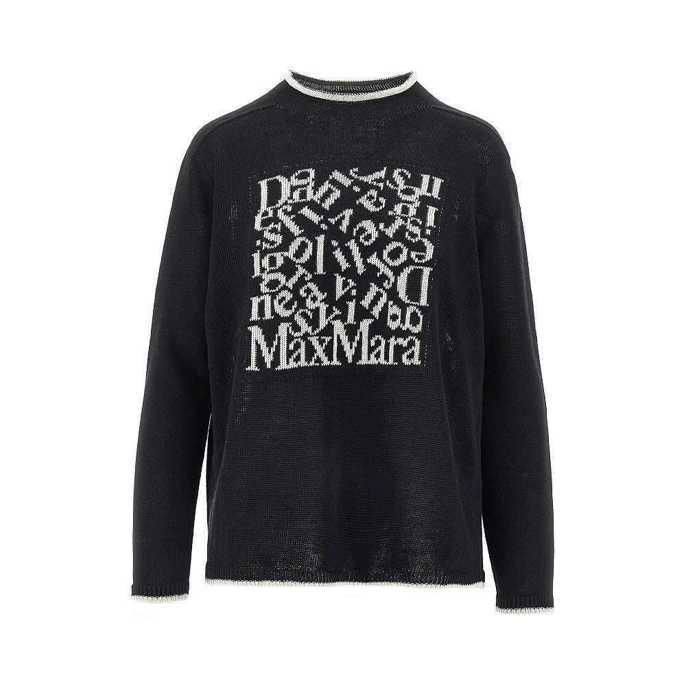 Pullover in lino con intarsio logo