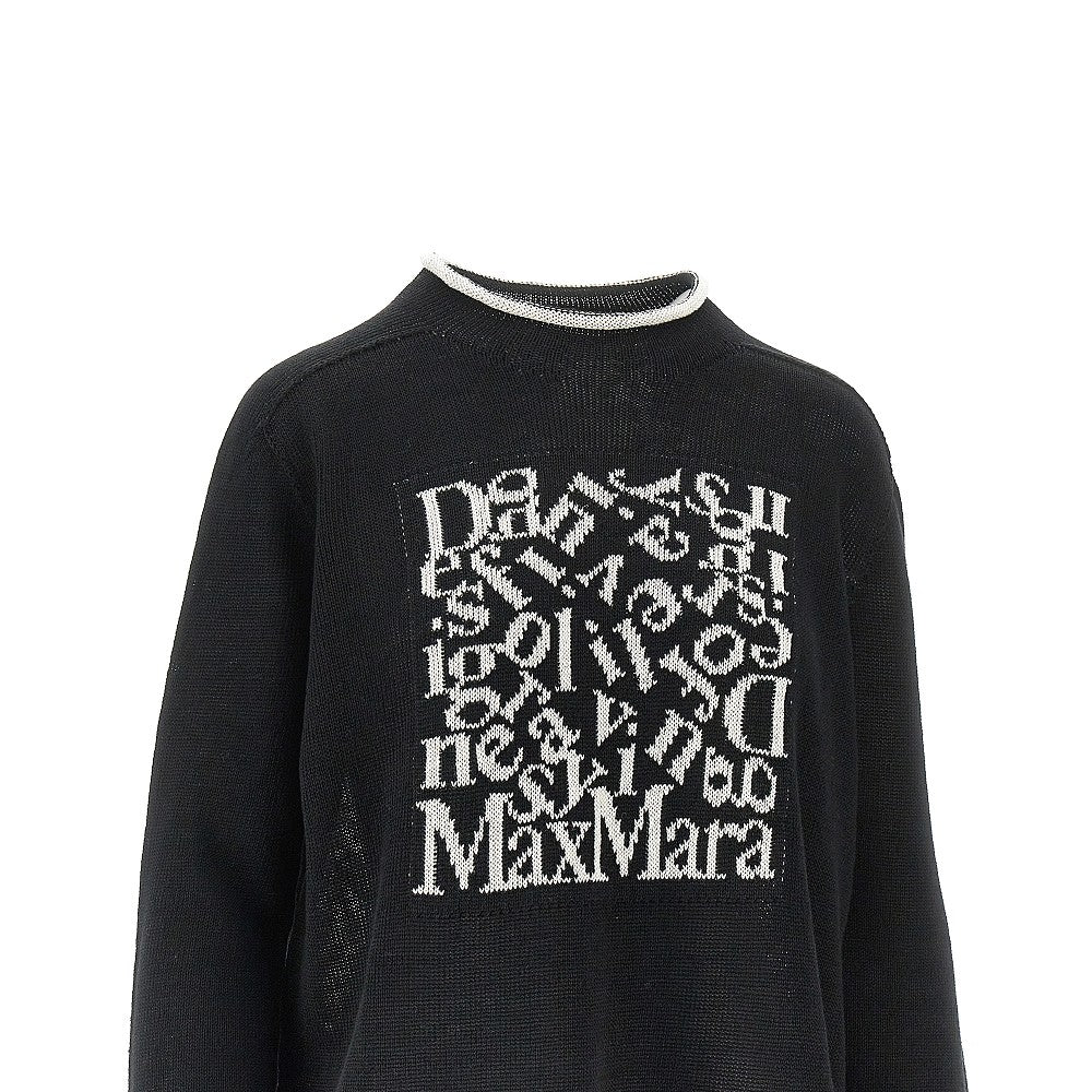 Pullover in lino con intarsio logo