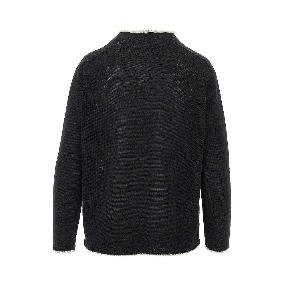 Pullover in lino con intarsio logo