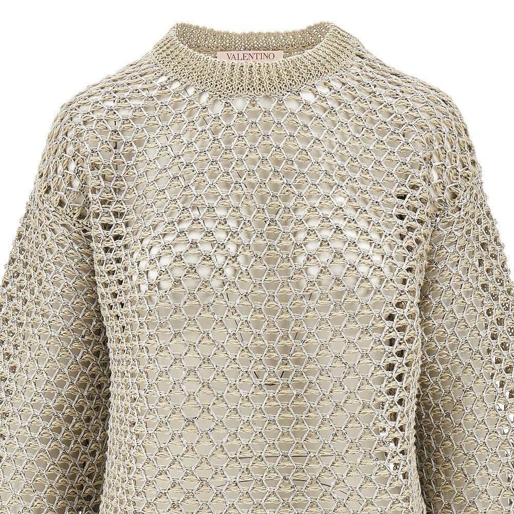 Linen-blend net lurex sweater