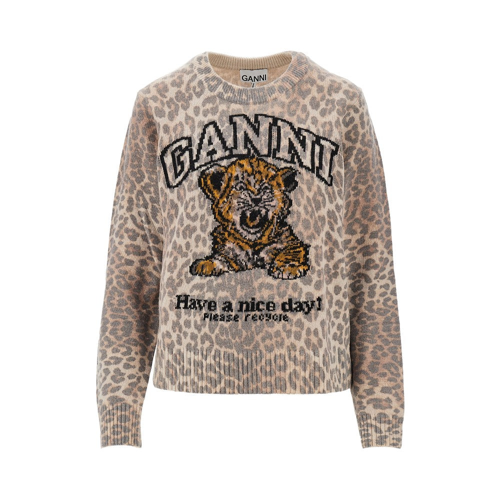 Wool-blend sweater with leopard motif