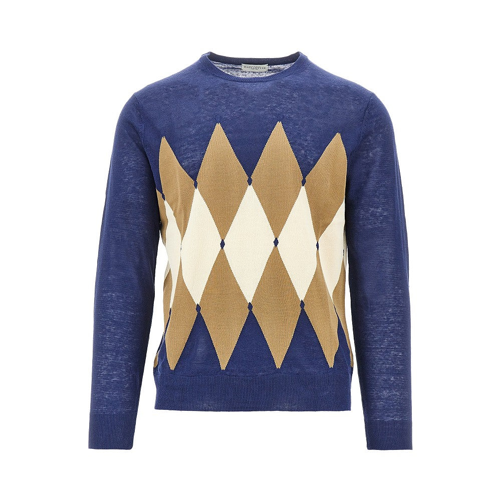 Pullover a rombi in lino e cotone