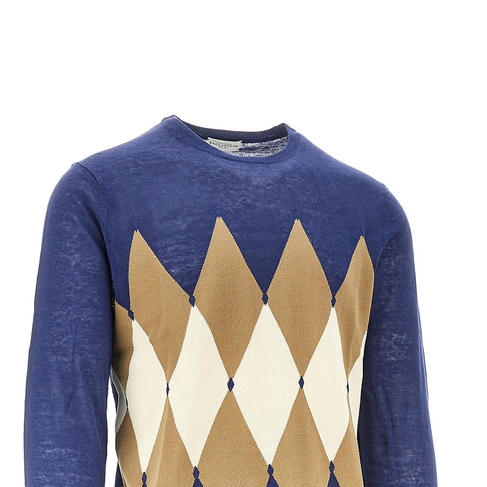 Pullover a rombi in lino e cotone