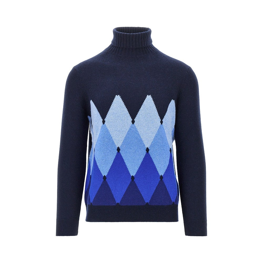 Pullover a collo alto in cachemire a rombi