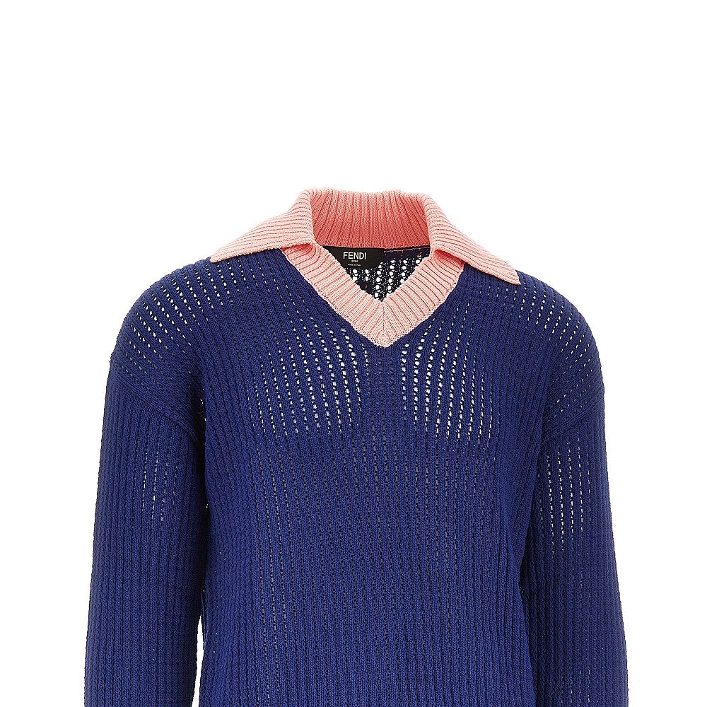 Pullover in cotone con lavorazione traforata