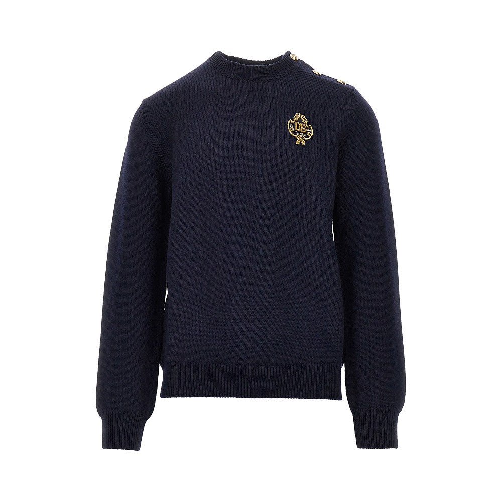 Wool sweater with embroidered patch