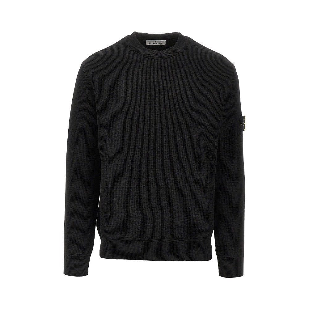 Pullover girocollo in cotone a coste