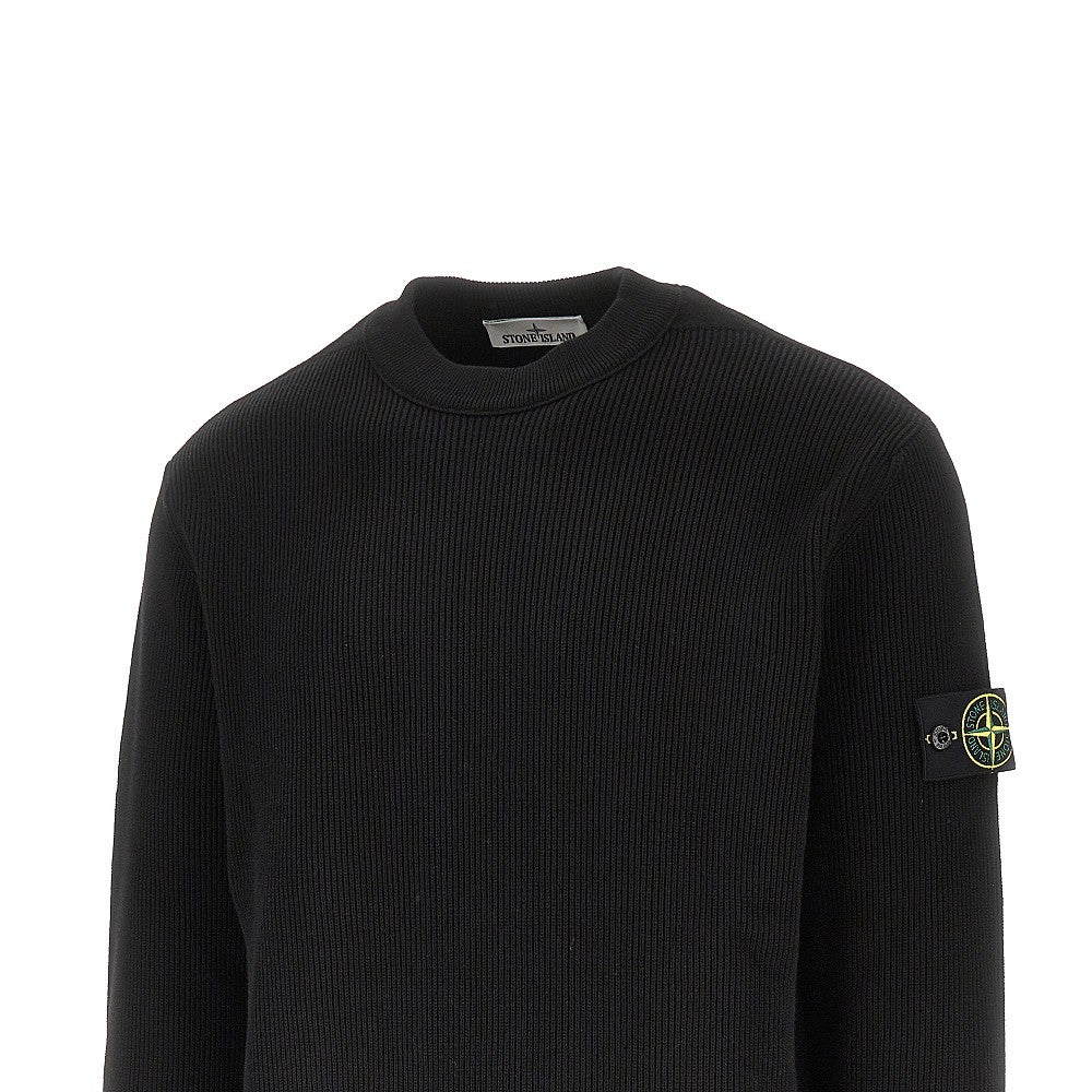 Pullover girocollo in cotone a coste