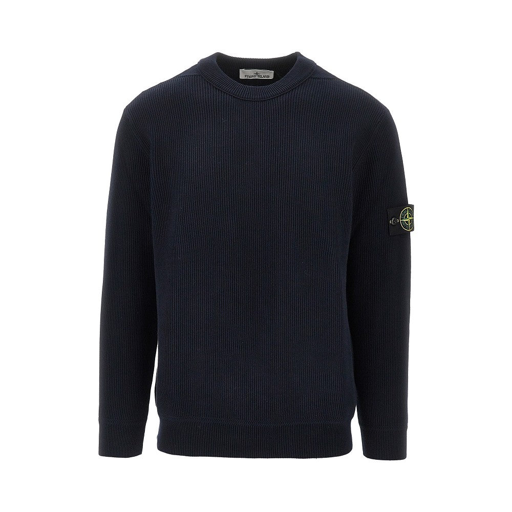 Pullover girocollo in cotone a coste