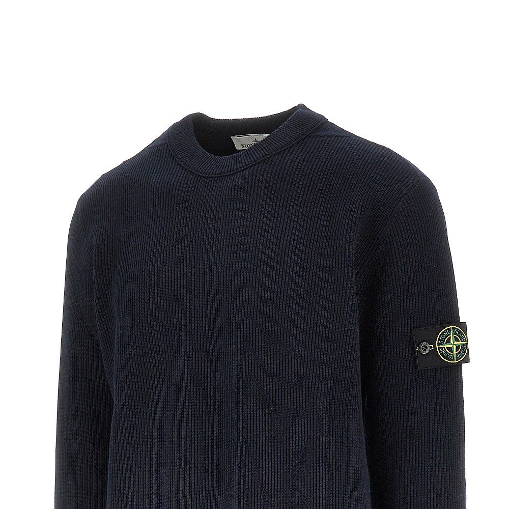 Pullover girocollo in cotone a coste