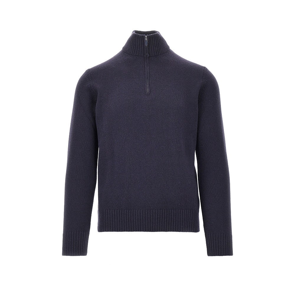 Pullover in lana con mezza zip