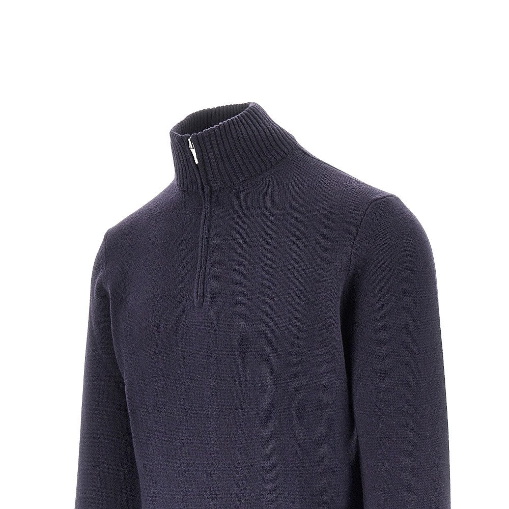 Pullover in lana con mezza zip