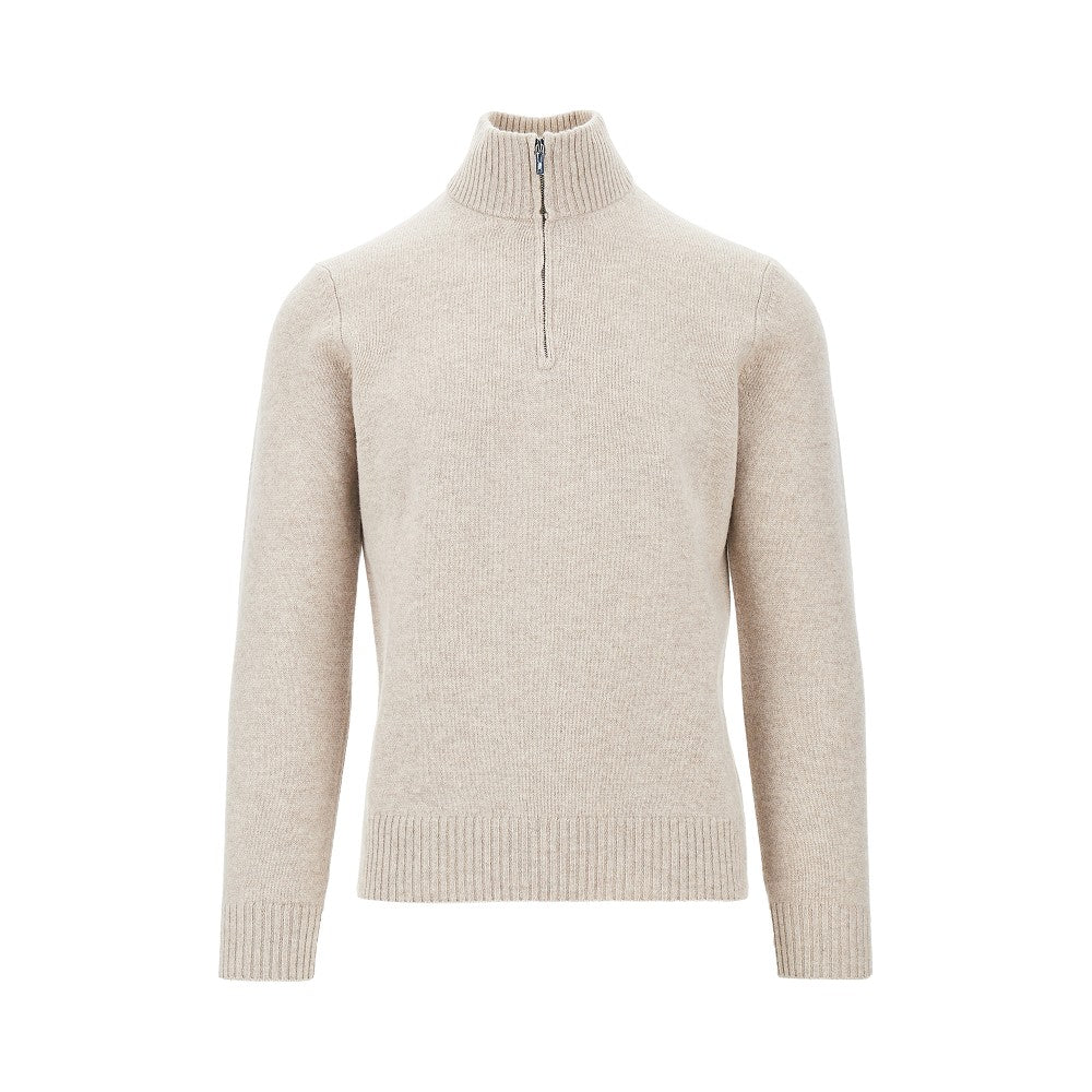 Pullover in lana con mezza zip
