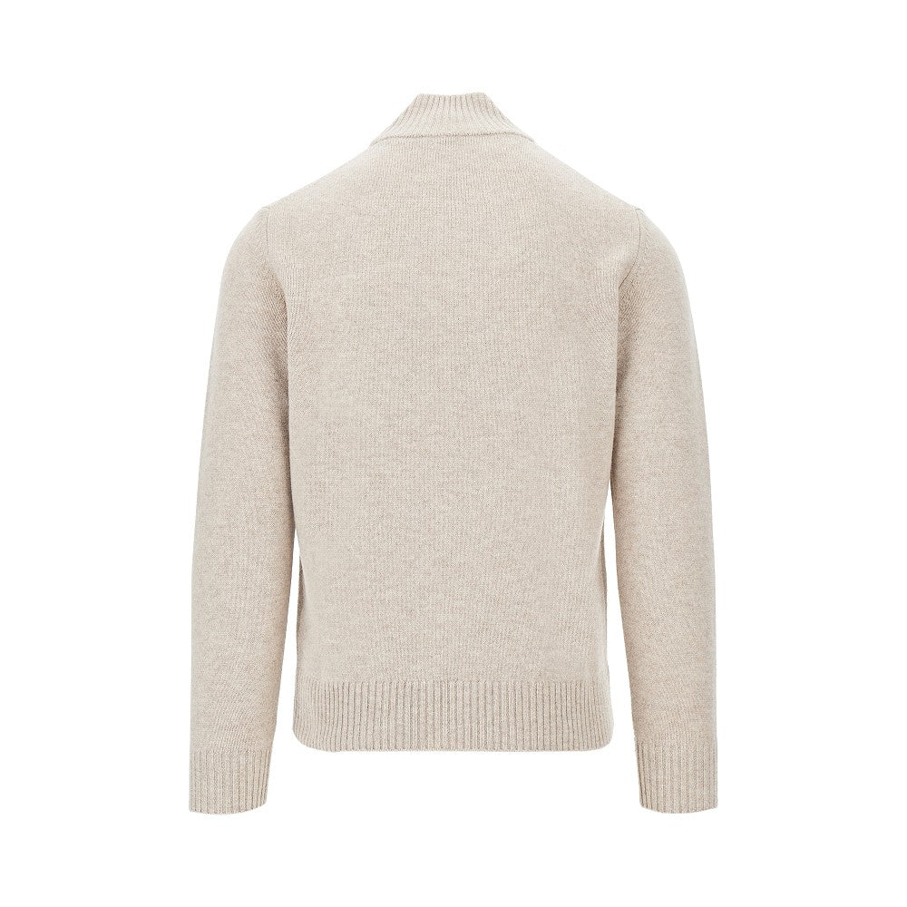 Pullover in lana con mezza zip