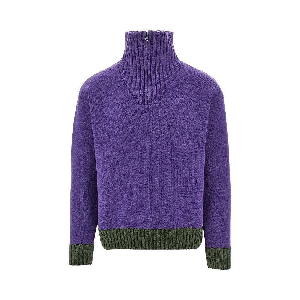 Zippered collar wool sweater