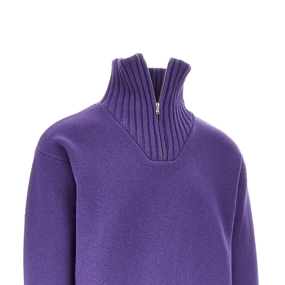 Zippered collar wool sweater