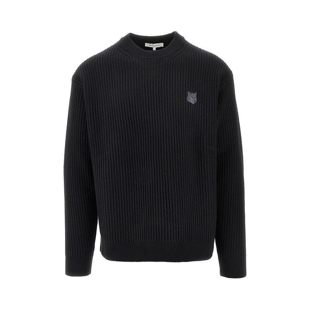 'Fox Head' patch ribbed wool sweater