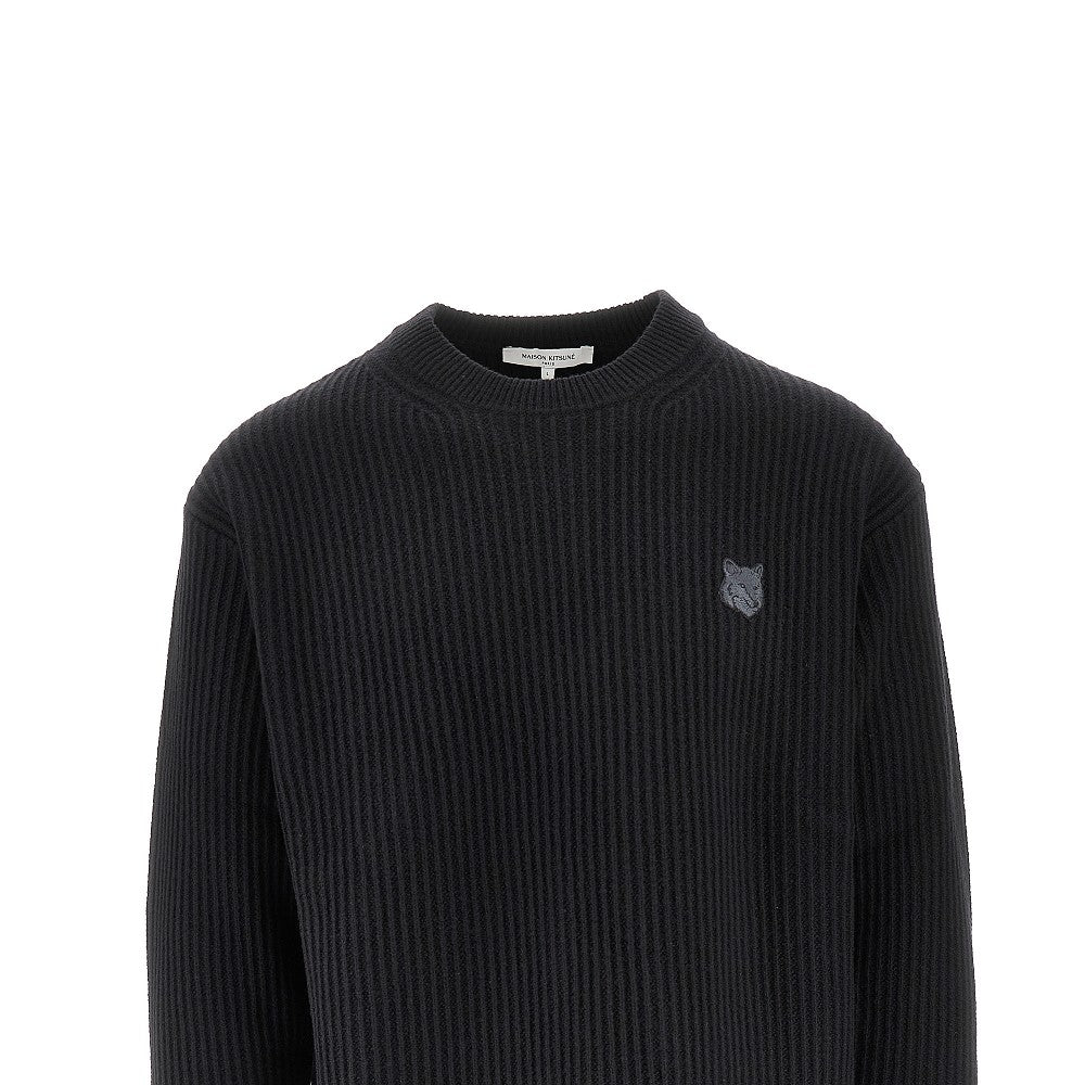 'Fox Head' patch ribbed wool sweater