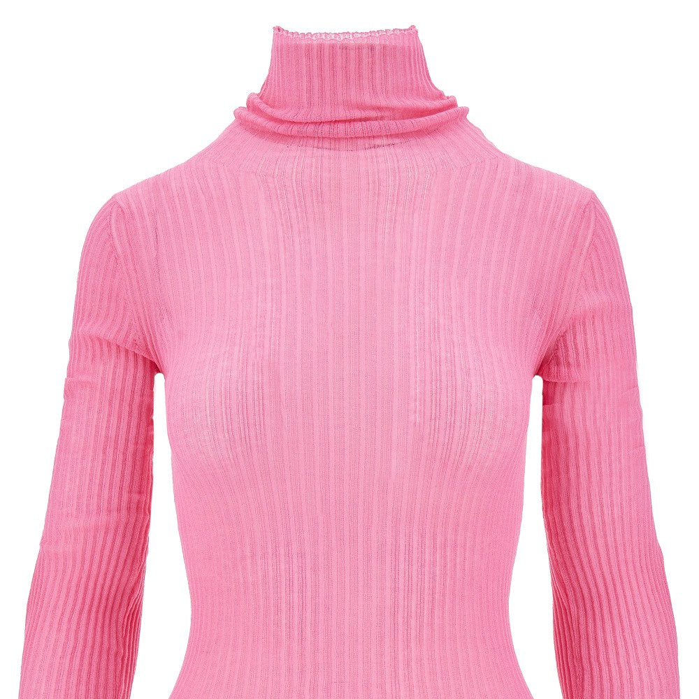 Cotton-blend turtleneck top with cut-out